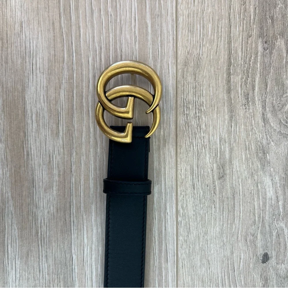 Gucci Authentic Black GG Marmont Thin Belt